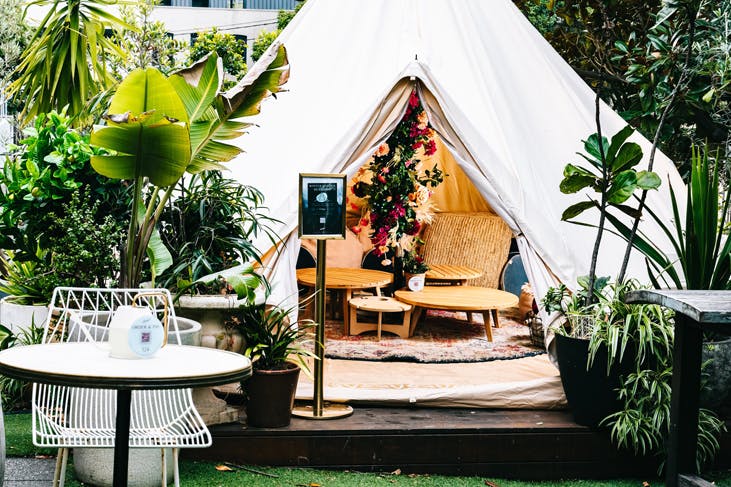 A glamping tent set up at The Winery in Surry Hills.